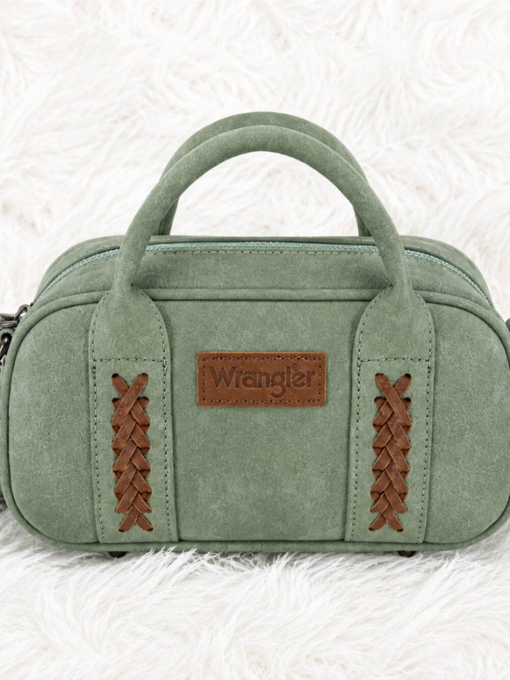 Wrangler Western Satchel Crossbody Bag Sage Green Braided Detail NWT